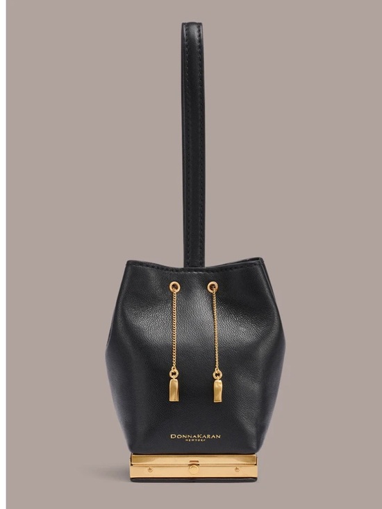 Donna Karan Handbags - Donna Karan Black Sisal Leather Drawstring Clutch with Mirror